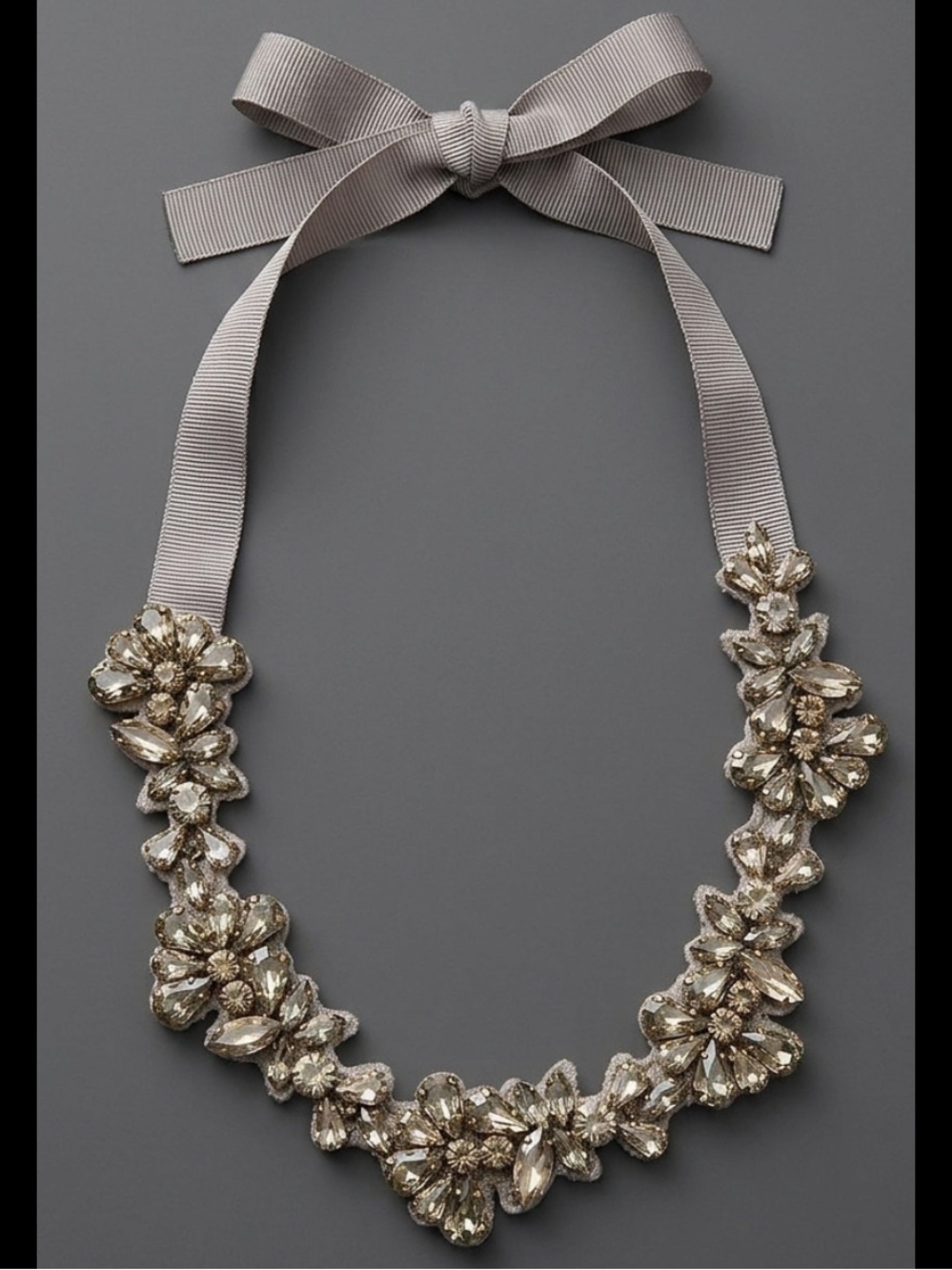 Ann Taylor Crystal Floral Ribbon Tie Statement Necklace Bridal Wedding